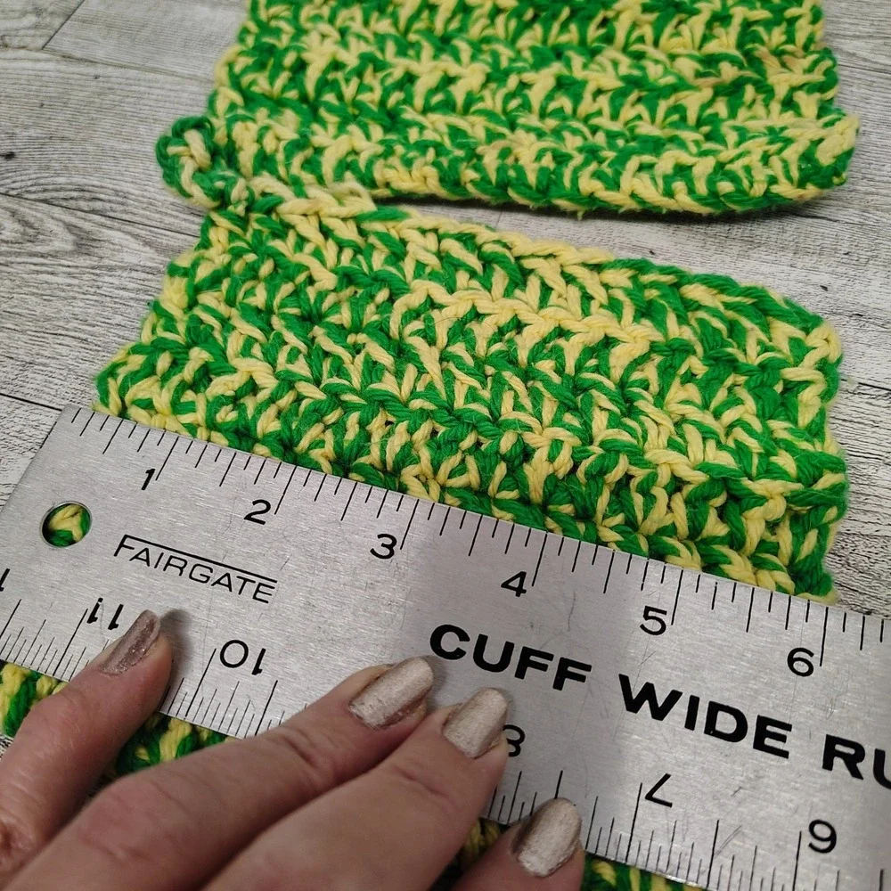 Bundled Set of 2 Handmade Crochet Potholders Green and Yellow Kitchen Decor